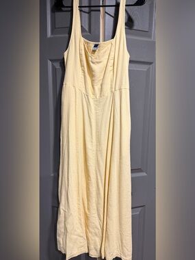 Light Yellow Fit & Flare Sleeveless Linen-Blend Dress